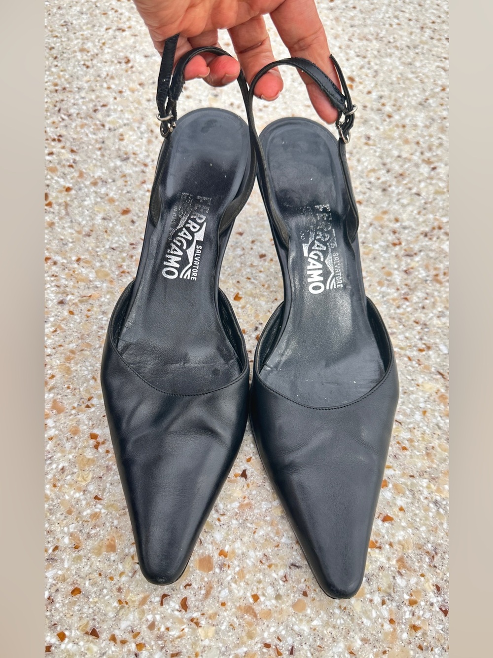 Vintage Salvatore Ferragamo leather pointed-toe slingback heels Size 6.5 -7